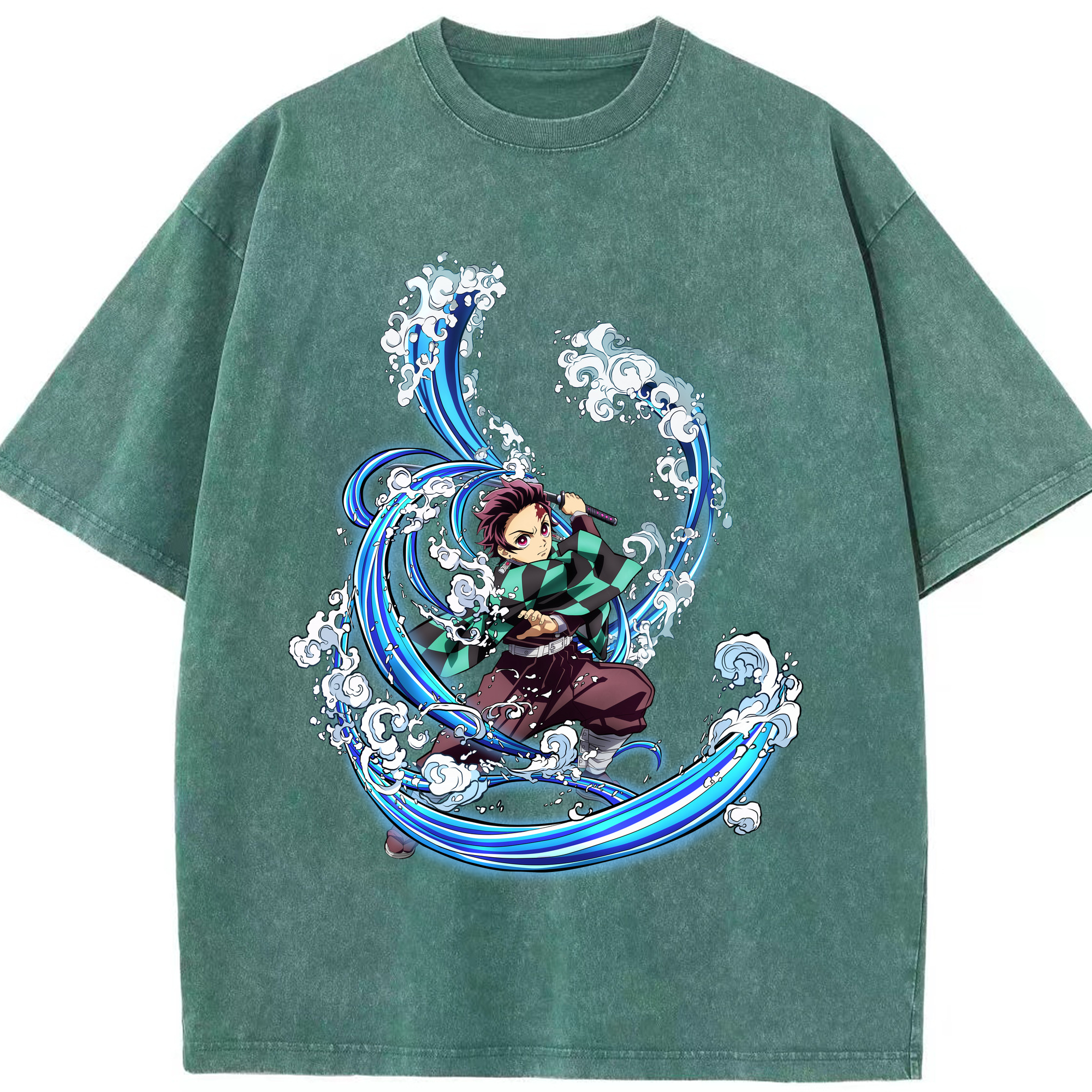 （画像用） 鬼滅の刃 竈門 炭治郎／かまど たんじろう Kamado Tanjirou 綿100% ヴィンテージ風 半袖Tシャツ（フロントプリント）